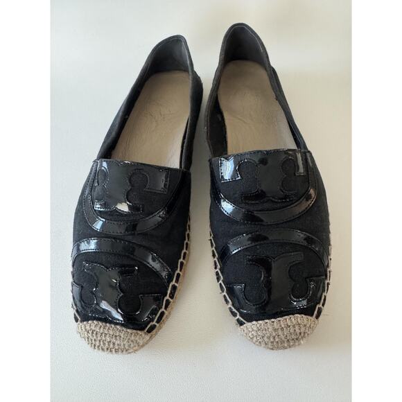 Tory Burch Shoes - Tory Burch Espadrille Shoes Womens Size 10.5 Poppy Flats Black Canvas Logo